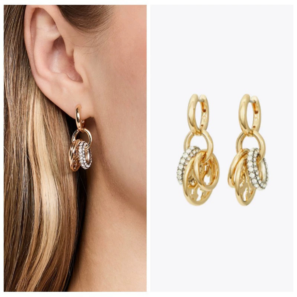 Tory Burch Collection Pave Metal Interlocking Drop Earrings